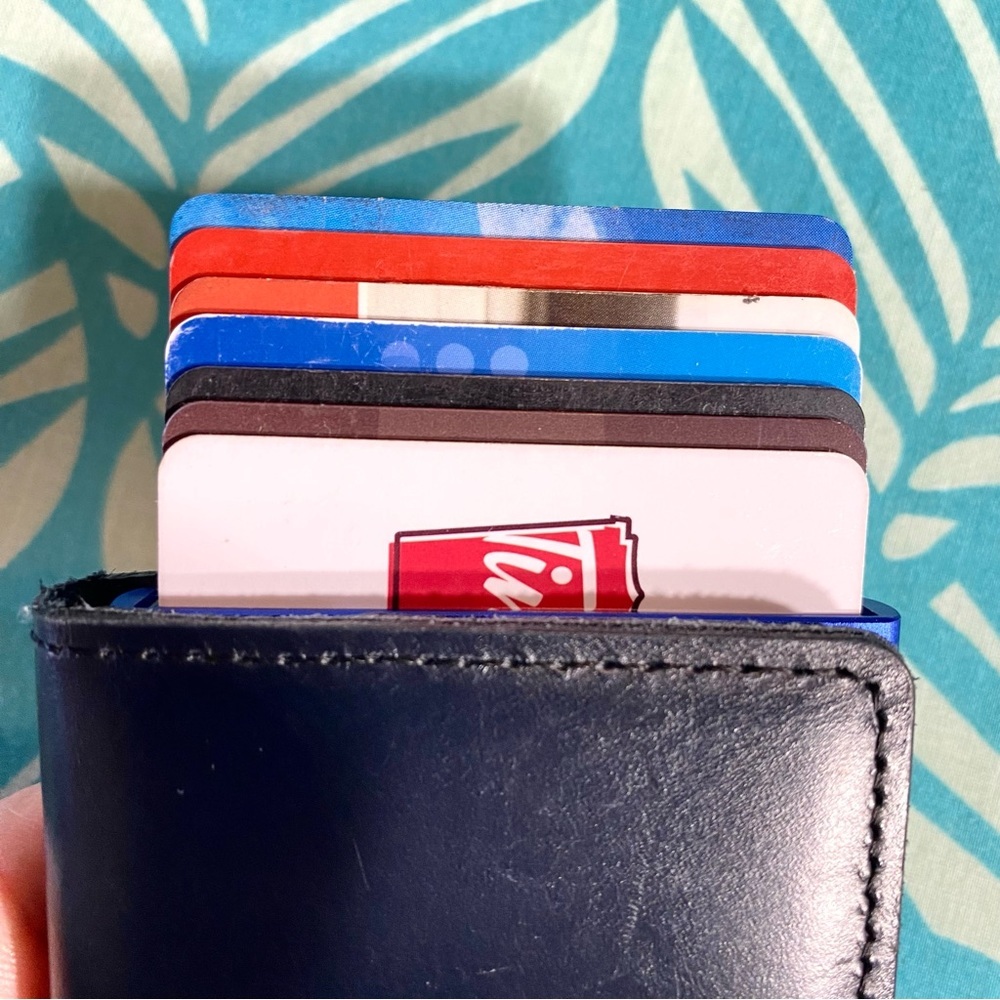 Genuine Leather RFID Dark Blue Credit Card Holder Case Wallet